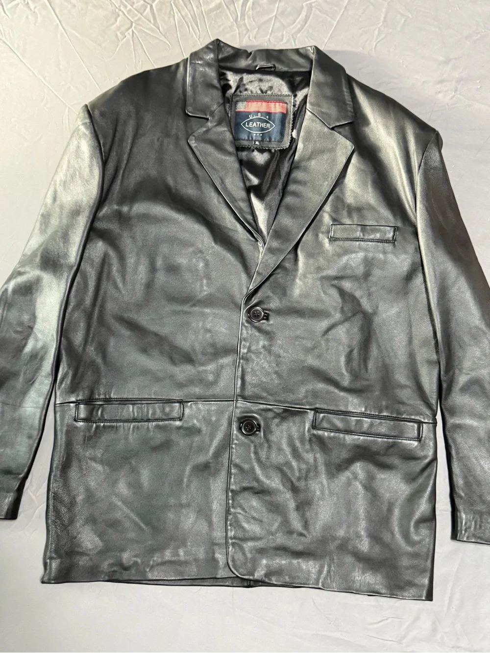 Men's Black Leather Pea Coat - Classic Tailored Style